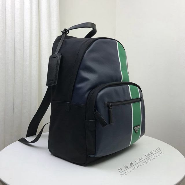 prada男包 普拉達專櫃2020爆款 2VZ066 Prada新款雙肩包 Prada男士後背包 黑+深藍+綠  pyd2040